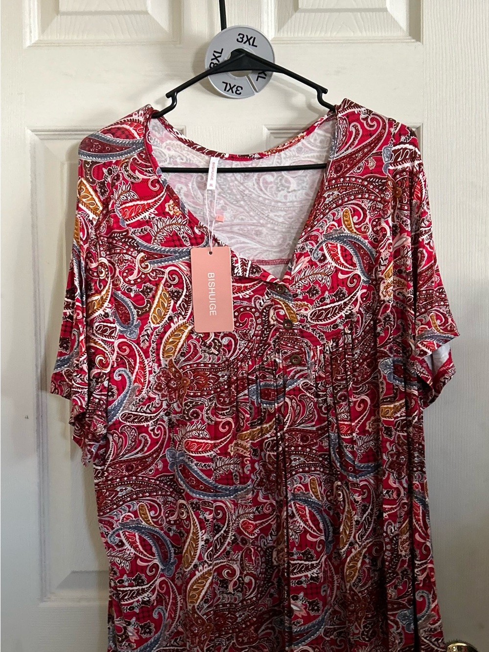 Red Paisley V-Neck Blouse